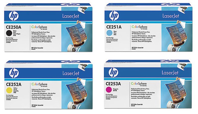 ~Brand New Original HP CP3525 Laser Toner Cartridge Set Black Cyan Yellow Magenta