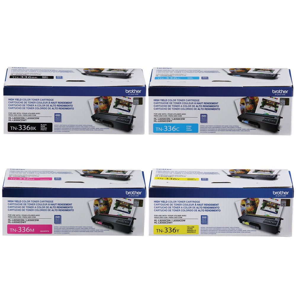 BROTHER TN-336 High Yield Laser Toner Cartridge Set Black Cyan Magenta Yellow