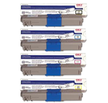 Brand New Original Okidata C532 / MC573 High Yield Laser Toner Cartridge Set Black Cyan Magenta Yellow