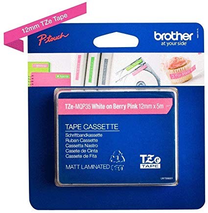 ~Brand New Original BROTHER TZE-MQP35 12mm (0.47") White on Berry Pink tape for P-touch 5m (16.4 ft)