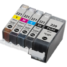 CANON PGI-220BK + CLI-221 SET INK / INKJET Cartridge Set (5 - Total cartridgesWith Chip)