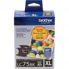 Brand New Original BROTHER LC75BKS High Yield INK / INKJET Cartridge Black 2-PACK